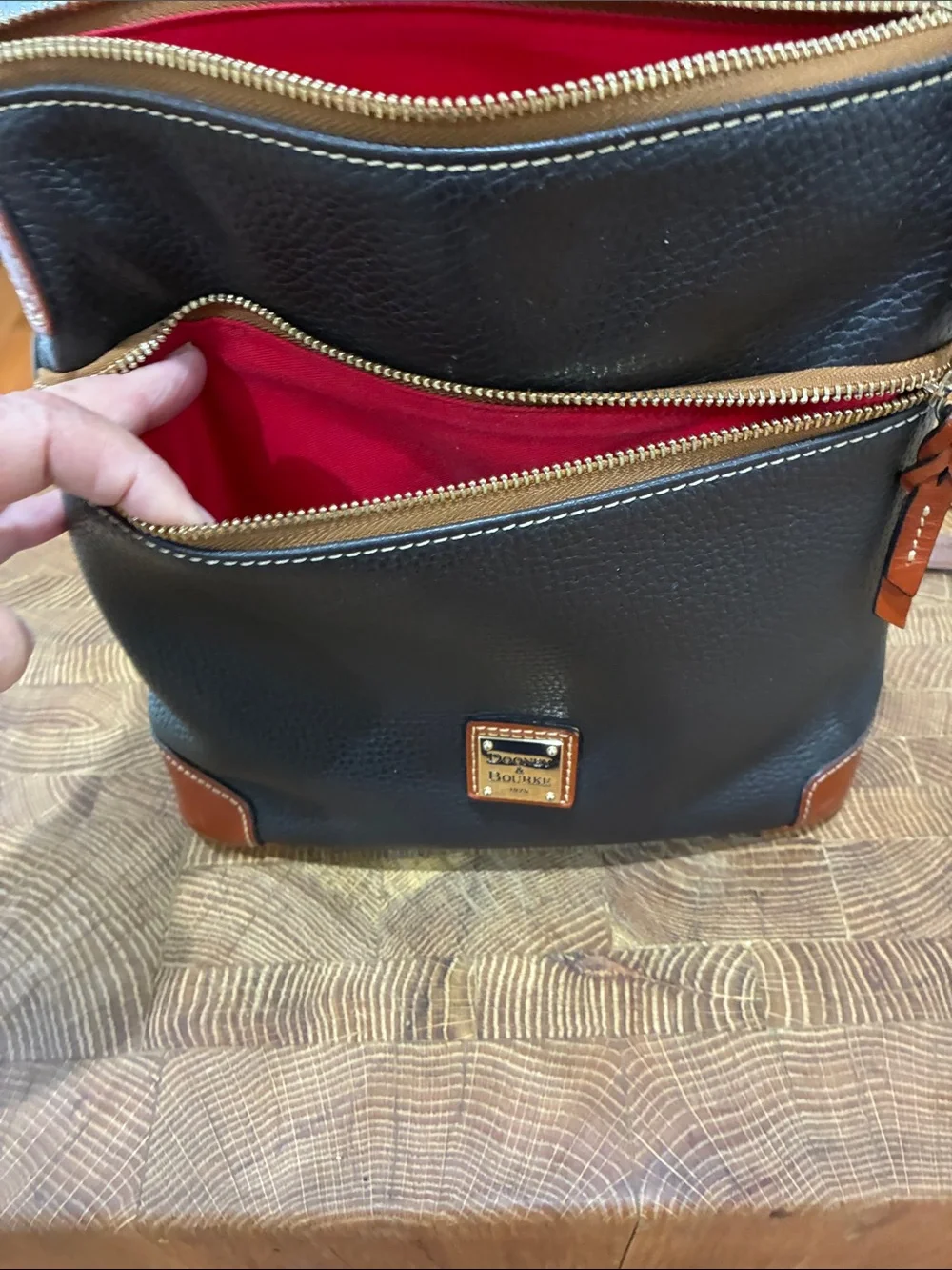 Dooney & Bourke Brown Pebbled Leather Crossbody with Brown Trim